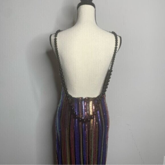 NWOT One33 Social Sequined Stripe Backless Midi Dress - Picture 9 of 12